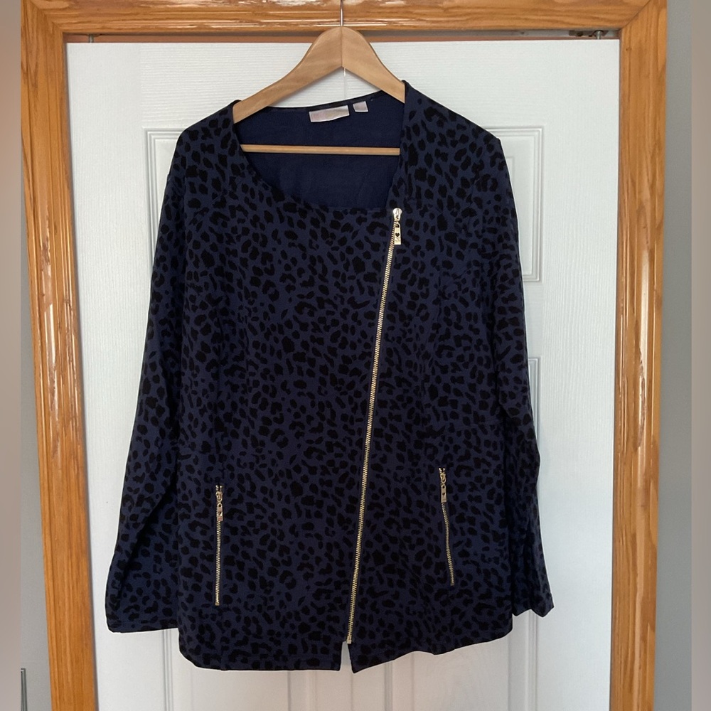 Belle by Kim Gravel 2X Navy Leopard Jacket